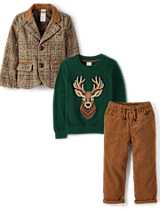 Boys Plaid Blazer 3-Piece Outfit Set - Royal Christmas