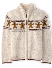 Boys Intarsia Gingerbread Zip Up Sweater Jacket 2-Piece Outfit Set - Royal Christmas