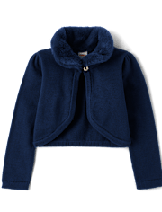 Girls Faux Fur Shrug 2-Piece Outfit Set - Royal Christmas