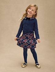 Girls Bow Cable Knit Sweater 2-Piece Outfit Set - Royal Christmas