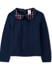 Girls Bow Cable Knit Sweater 2-Piece Outfit Set - Royal Christmas
