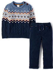 Boys Fairisle Cable Knit 2-Piece Outfit Set - First Frost