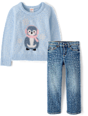 Girls Eyelash Penguin 2-Piece Outfit Set - First Frost