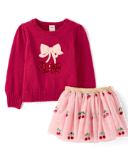 Girls Sequin Cherry 2-Piece Outfit Set - Mon Cheri
