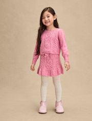 Girls Heart Cable Knit 2-Piece Outfit Set - Mon Cheri