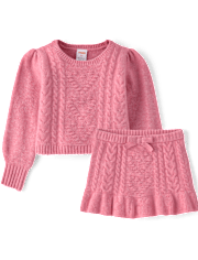 Girls Heart Cable Knit 2-Piece Outfit Set - Mon Cheri