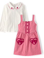 Girls Embroidered Heart Jumper And Top 2-Piece Outfit Set - Mon Cheri