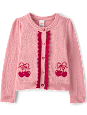 Girls Applique Cherry Heart Cardigan And Dress 2-Piece Outfit Set - Mon Cheri