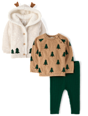 Baby Boys Crochet Snowflake Sherpa Lined Cardigan 3-Piece Outfit Set - Homegrown by Gymboree