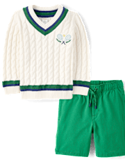 Boys Embroidered Tennis Racquet 2-Piece Outfit Set - Club House