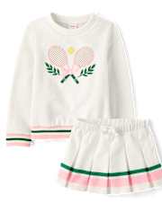 Girls Embroidered Tennis Racquet 2-Piece Outfit Set - Club House