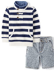Boys Railroad Striped 2-Piece Outfit Set - Driftwood Bay