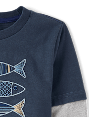 Boys Embroidered Fish 2-Piece Outfit Set - Driftwood Bay