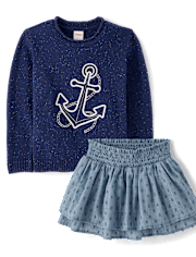 Girls Embroidered Anchor 2-Piece Outfit Set - Driftwood Bay