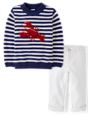 Boys Embroidered Lobster 2-Piece Outfit Set - Driftwood Bay