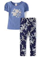 Girls Floral Applique 2-Piece Outfit Set - Driftwood Bay