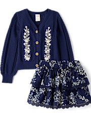 Girls Embroidered Floral 2-Piece Outfit Set - Driftwood Bay