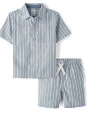 Boys Striped Linen-Blend 2-Piece Outfit Set - Linen Edit