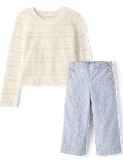 Girls Button Linen-Blend 2-Piece Outfit Set - Linen Edit