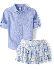 Girls Print Linen-Blend 2-Piece Outfit Set - Linen Edit