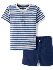 Boys Striped Linen-Blend 2-Piece Outfit Set - Linen Edit