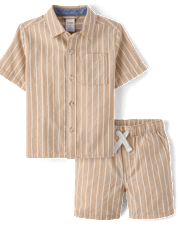 Boys Striped Linen-Blend 2-Piece Outfit Set - Linen Edit