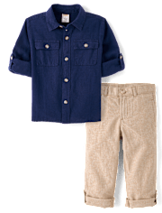 Boys Linen-Blend 2-Piece Outfit Set - Linen Edit