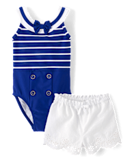 Girls Striped Bow 2- Piece Swim Set - Swim Shop