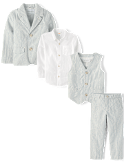 Boys Striped Linen-Blend 4-Piece Suit - Special Occasions