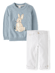 Boys Embroidered Bunny 2-Piece Outfit Set - Enchanted Garden