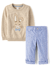 Boys Applique Bunny 2-Piece Outfit Set - Enchanted Garden