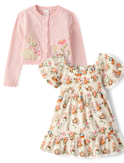 Girls Applique Bunny 2-Piece Outfit Set - Enchanted Garden