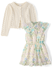 Girls Floral Clip Dot 2-Piece Outfit Set - Enchanted Garden