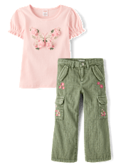 Girls Embroidered Floral 2-Piece Outfit Set - Enchanted Garden