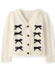 Girls Bow Cable Knit 2-Piece Outfit Set - Petit Paris