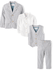 Boys Striped Linen-Blend 4-Piece Suit - Special Occasions
