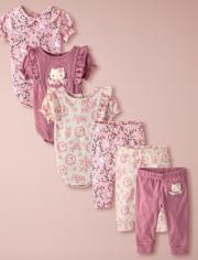 Baby Girls Hello KittyÂ® Floral Toile 6- Piece Outfit Set