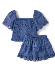 Girls Embroidered Eyelet 2-Piece Outfit Set - Driftwood Bay