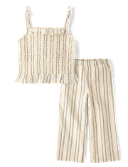 Girls Striped Textured 2-Piece Outfit Set - Driftwood Bay