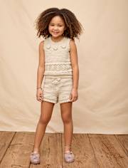Girls Crochet Floral 2-Piece Outfit Set - Driftwood Bay