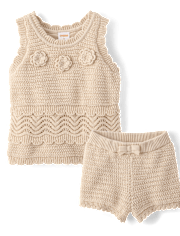 Girls Crochet Floral 2-Piece Outfit Set - Driftwood Bay
