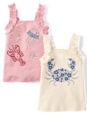 Girls Embroidered Sea Creature Tank Top 2-Pack - Driftwood Bay