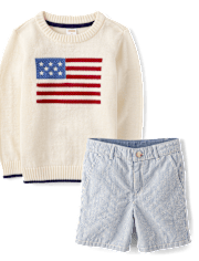 Boys Intarsia Embroidered Flag 2-Piece Outfit Set - Nantucket Charm