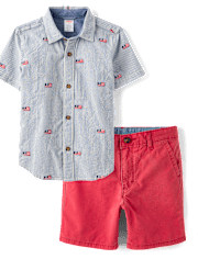 Boys Embroidered Flag 2-Piece Outfit Set - Nantucket Charm