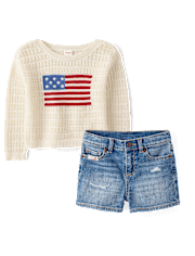 Girls Crochet Flag 2-Piece Outfit Set - Nantucket Charm