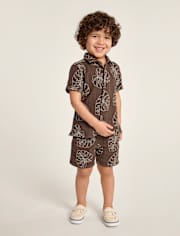 Boys Embroidered Tropical Leaf Gauze 2-Piece Outfit Set - Amalfi Coast
