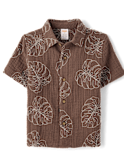 Boys Embroidered Tropical Leaf Gauze 2-Piece Outfit Set - Amalfi Coast