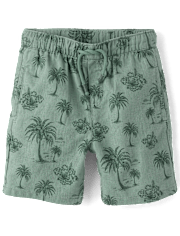 Boys Embroidered Tropical Leaf Linen-Blend 2-Piece Outfit Set-  Amalfi Coast