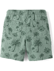 Boys Embroidered Tropical Leaf Linen-Blend 2-Piece Outfit Set-  Amalfi Coast