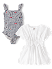 Girls Embroidered Flag 2-Piece Swim Set - Swim Shop